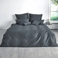 TRAUMSCHLAF Uni Mako-Satin Bettwäsche, Bettbezüge und Kissenbezüge einzeln Nackenrollenbezug einzeln 15x40 cm | anthrazit - grau