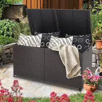 Costway XXL Gartenbox mit 662 L Fassungsvermögen, Aufbewahrungsbox aus Rattan mit Reißverschluss & 2 Universalrädern, Kissenbox Gartenschrank Gartentruhe wetterfest für Garten, Hinterhof