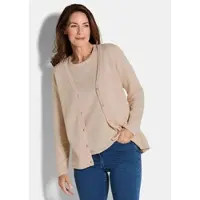 Goldner Baumwoll-Feinstrickjacke, Langarm in beige | Gr.: 44