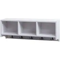 Décoshop26 - Wandgarderobe mit 3 Fächern und 5 Haken 30x80x20 cm aus weiß antikisiertem Holz 04_0008654