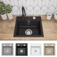 Faizee Home | Compact Granitspüle Schwarz 41 x 44 cm – Einbauspüle aus Granit für moderne Küchen | 170 mm Tiefe | Spülbecken für Unterschrank