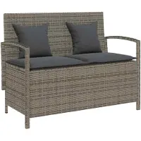 vidaXL Gartenbank mit Stauraum und Kissen Grau Poly Rattan