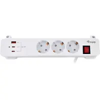 Equip 3-fach Steckdosenleiste mit Klemme und 3 x USB-Anschlüssen (2 x USB + 1 x USB), 2 m