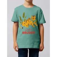 Wat? Apparel T-Shirt Tiger Großer Bruder in Teal Monstera | Gr.: 134-146