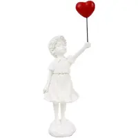 Exogio Kleines Mädchen mit Ballon – Figur/Statue – Tischdekoration fürs Zuhause – Weiß