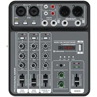 Jojomino 4-Kanal-Audiomixer, 48 V Phantomspeisung, USB-Studio-Soundmixer, -DJ-Konsole, Mixing für Karaoke