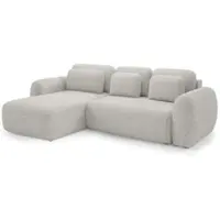 Fun-Möbel Ecksofa Schlafsofa Sofa GASTON in Stoff Puente Sandgrau Ottomane Links