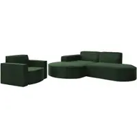 Fun-Möbel Sofa Set 2-teilig Sessel und Ecksofa PALMA XS Stoff Opera Grün Ottomane Links