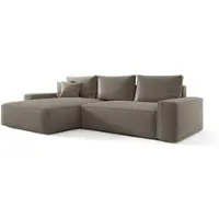 Fun-Möbel Ecksofa Schlafsofa Sofa WALKEN Stoff Poso Hellbraun Ottomane Links