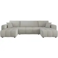 Fun-Möbel Wohnlandschaft mit Schlaffunktion DAGNY Sofa U-Form in Stoff Poso Hellgrau
