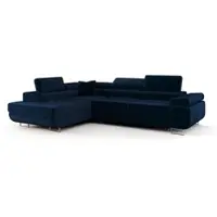 Fun-Möbel Ecksofa Schlafsofa Sofa MONARO Stoff Monolith Dunkelblau Ottomane Links