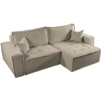 Fun-Möbel Ecksofa Schlafsofa FLOSI Stoff Raven Taupe Ottomane Rechts
