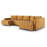 Fun-Möbel Wohnlandschaft Schlafsofa ARMANDA in Stoff Blur Honiggelb langer Schenkel Rechts