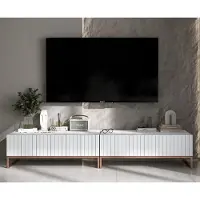 Meble Lindner Universal TV-Schrank 2 x ELPIS TV Glamour Style Kupferfarbig Metall Fußgestell Modern Lindner Möbel 220 cm x 39 cm x 54 cm Farbe: Weiß matt - Italienische Tiefmattfolie
