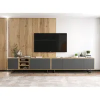Meble Lindner 2 Stk TV-Schrank Apollo + Apollo 2 TV Loft Style Schwarze Metall Fußgestell Modern Lindner Möbel 300cm x 53cm x 35cm Farbe: Wotan Eiche - graphit matt