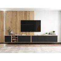 Meble Lindner 2 Stk Hängende TV-Schrank Apollo + Apollo 2 300 TV Hängeschränke Modern Lindner Möbel 300cm x 39cm x 35cm Farbe: Wotan Eiche matt - schwarz matt