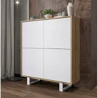 Meble Lindner Loft Kommode TV Eiche Wotan Apollo 4D Loft Style Modern Lindner Möbel Zwei Metallfüße 113 cm x 35 cm x 127 cm Farbe: Wotan Eiche matt - Weiß matt