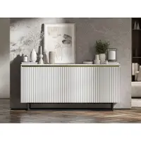 Meble Lindner Kommode RTV SELENE 3D von Lindner Möbel – dreitürig – 166,8 x 35 x 78,4 cm Farbe: Weiß matt- Italienische Tiefmattfolie