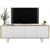 Meble Lindner Loft TV-Schrank TV-Lowboard Apollo 2 Viertürig Zwei Metallfüße Modern Lindner Möbel 150cm x 53cm x 35cm Farbe: Wotan Eiche matt - weiß matt