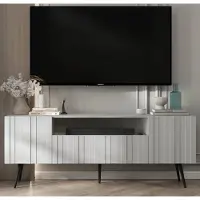 Meble Lindner TV-Schrank Glamour RTV RTV-Schrank Elpis 2 - Modern - Lindner Möbel - 150cm x 60,5cm x 36,5cm, Farbe: Weiß matt, Schwarz Metallbeine