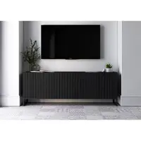 Meble Lindner TV-Schrank Glamour RTV RTV-Schrank Elpis - Viertürig - Modern - Lindner Möbel - 150cm x 51,5cm x 36,5cm, Farbe: Schwarz matt Rahmen: Schwarz - Metall