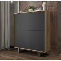 Meble Lindner Loft Kommode TV Eiche Wotan Apollo 4D Modern Lindner Möbel Zwei Metallfüße 113 cm x 35 cm x 127 cm Farbe: Wotan Eiche matt - Schwarz matt