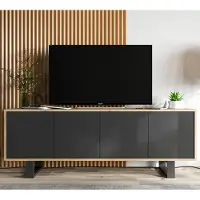 Meble Lindner Loft TV-Schrank TV-Lowboard Apollo 2 Viertürig Zwei Metallfüße Modern Lindner Möbel 150cm x 53cm x 35cm Farbe: Wotan Eiche matt - schwarz matt