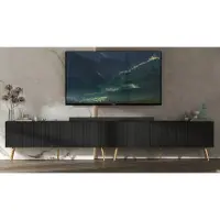 Meble Lindner 2 Stk TV-Schrank 2 x ELPIS TV Glamour Style goldene Metallbeine Modern Lindner Möbel 300cm x 60,5cm x 36,5cm Farbe: Schwarz matt - Italienische Tiefmattfolie