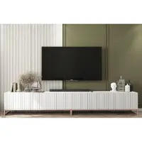 Meble Lindner 2 Stk TV-Schrank 2 x ELPIS TV Glamour Style Kupferfarbig Metall Fußgestell Modern Lindner Möbel 300cm x 51,5cm x 36,5cm Farbe: Weiß matt - Italienische Tiefmattfolie