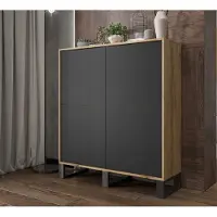Meble Lindner Loft Kommode TV Apollo 4D TV-Sideboard Modern Lindner Möbel Drei Metallfüße 113 cm x 35 cm x 127 cm Farbe: Wotan Eiche matt - Schwarz matt