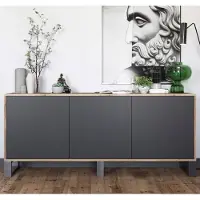Meble Lindner Loft Kommode TV Eiche Wotan Apollo 3D TV-Sideboard Modern Lindner Möbel Drei Metallfüße 168cm x 35cm x 72 cm Farbe: Wotan Eiche matt - Schwarz matt
