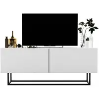 Meble Lindner Loft TV-Schrank TV-Lowboard Enjoy Zweitürig Schwarze Metall Fußgestell Modern Lindner Möbel 120cm x 46cm x 35cm Farbe: Weiß matt - Weiß matt