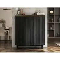 Meble Lindner Kommode RTV SELENE von Lindner Möbel – zweitürig – 110,8 x 35 x 125 cm – Farbe: Schwarz matt- Italienische Tiefmattfolie