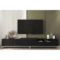 Meble Lindner 2 Stk TV-Schrank ELPIS TV+ ELPIS 2 TV Glamour Style Golden Metall Fußgestell Modern Lindner Möbel 300cm x 51,5cm x 36,5cm Farbe: Schwarz matt - Italienische Tiefmattfolie