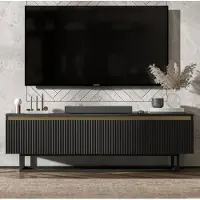Meble Lindner TV-Lowboard SELENE von Lindner Möbel – zweitürig – 140 x 44 x 35 cm - Farbe: Schwarz matt – Italienische Tiefmattfolie