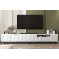 Meble Lindner 2 Stk TV-Schrank ELPIS TV+ ELPIS 2 TV Glamour Style Schwarz Metall Fußgestell Modern Lindner Möbel 300cm x 51,5cm x 36,5cm Farbe: Weiß matt - Italienische Tiefmattfolie