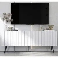 Meble Lindner TV-Schrank Glamour RTV RTV-Schrank Elpis - Viertürig - Modern - Lindner Möbel - 150cm x 60,5cm x 36,5cm, Farbe: Weiß matt, Schwarz Metallbeine