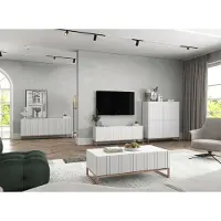 Meble Lindner TV-Schrank Glamour TV-Schrank Elpis Viertürig Modern Lindner Möbel 150cm x 51,5cm x 36,5cm Farbe: Weiß matt Rahmen: Kupferfarbig - Metall