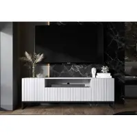 Meble Lindner TV-Schrank Glamour TV-Schrank Elpis 2 Dreitürig Modern Lindner Möbel 150cm x 51,5cm x 36,5cm Farbe: Weiß matt Rahmen: Schwarz - Metall