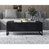 Meble Lindner Couchtisch Glamour Kaffeetisch Elpis Modern Lindner Möbel 110cm x 39cm x 54cm Farbe: Schwarz matt Rahmen: Schwarz – Metall