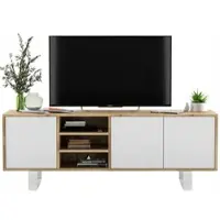 Meble Lindner Loft TV-Schrank TV-Lowboard Apollo Dreitürig Zwei Metallfüße Modern Lindner Möbel 150cm x 53cm x 35cm Farbe: Wotan Eiche matt - weiß matt