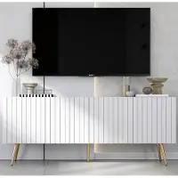 Meble Lindner TV-Schrank Glamour RTV RTV-Schrank Elpis - Viertürig - Modern - Lindner Möbel - 150cm x 60,5cm x 36,5cm, Farbe: Weiß matt, Gold Metallbeine