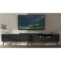 Meble Lindner 2 Stk TV-Schrank ELPIS TV+ ELPIS 2 TV Glamour Style Schwarze Metallbeine Modern Lindner Möbel 300cm x 60,5cm x 36,5cm Farbe: Schwarz matt - Italienische Tiefmattfolie