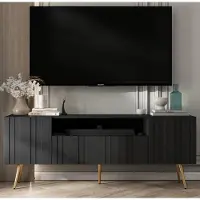 Meble Lindner TV-Schrank Glamour RTV RTV-Schrank Elpis 2 - Modern - Lindner Möbel - 150cm x 60,5cm x 36,5cm, Farbe: Schwarz matt, Gold Metallbeine