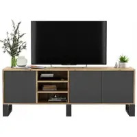 Meble Lindner TV Lowboard Apollo Lindner Möbel, TV Schrank, Fernsehschrank und Sideboard, 3 Türen, in Wotan Eiche matt und Graphit matt, Maße 150 x 53 x 35 cm
