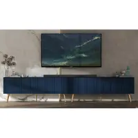 Meble Lindner 2 Stk TV-Schrank 2 x ELPIS TV Glamour Style goldene Metallbeine Metallbeine Modern Lindner Möbel 300cm x 60,5cm x 36,5cm Farbe: Marineblau matt - Italienische Tiefmattfolie