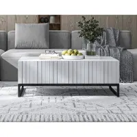 Meble Lindner Couchtisch Glamour Kaffeetisch Elpis Modern Lindner Möbel 110cm x 39cm x 54cm Farbe: Weiß matt Rahmen: Schwarz – Metall