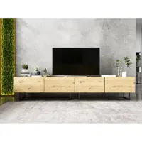 Meble Lindner 2 Stk TV-Schrank 2 x Enjoy TV Schwarze Metall Fußgestell Modern Lindner Möbel 240cm x 46cm x 35cm Farbe: Eiche artisan matt - Eiche artisan matt