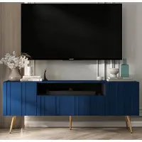 Meble Lindner TV-Schrank Glamour RTV RTV-Schrank Elpis 2 - Modern - Lindner Möbel - 150cm x 60,5cm x 36,5cm, Farbe: Marineblau matt, Gold Metallbeine
