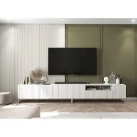 Meble Lindner 2 Stk TV-Schrank ELPIS TV+ ELPIS 2 TV Glamour Style Kupferfarbig Metall Fußgestell Modern Lindner Möbel 300cm x 51,5cm x 36,5cm Farbe: Weiß matt - Italienische Tiefmattfolie